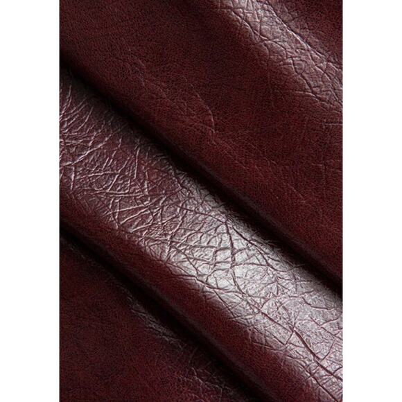 Micas Women's Small Burgundy Faux Leather V-Neck Ruched Sleeveless Mini Dress - Picture 7 of 9